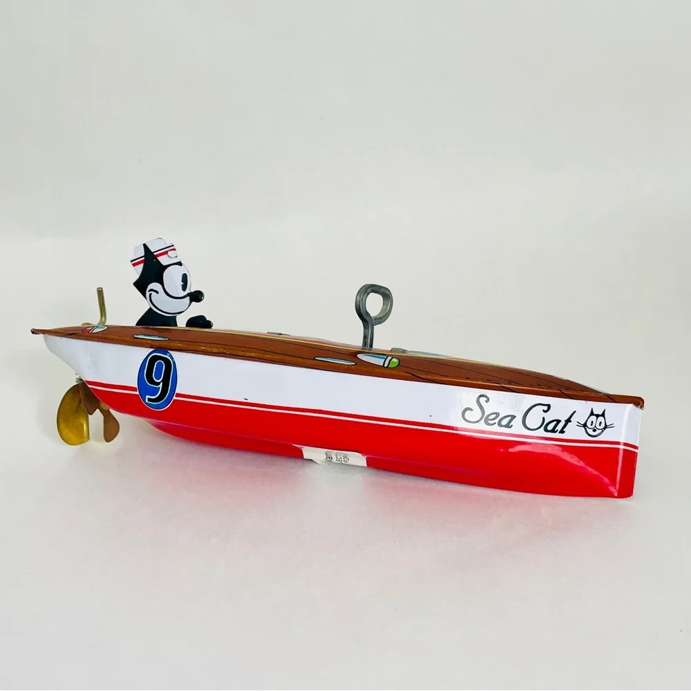 Schylling Felix the Cat Tin Speedboat Toy Red and Blue